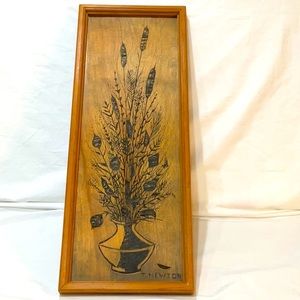 Unique! Carved wood panel tall floral